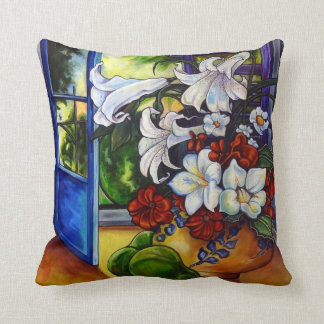 Lilien u. Birnen 16" X 16" Baumwollkissen Kissen