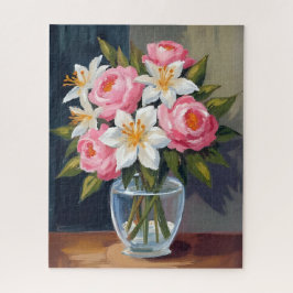 Lilien- und Rosenstrauß | Florale Aquarell-Vase Puzzle