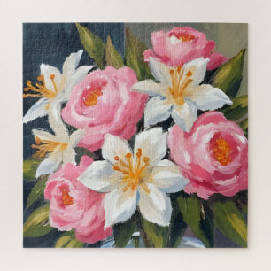 Lilien- und Rosenstrauß   Florale Wasserfarben-Vas Puzzle
