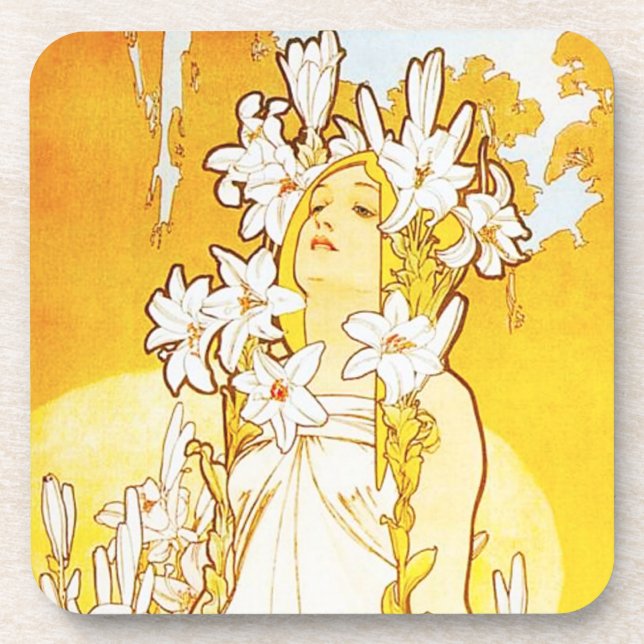 Lilien-Untersetzer Alphonse Mucha Untersetzer (Vorderseite)