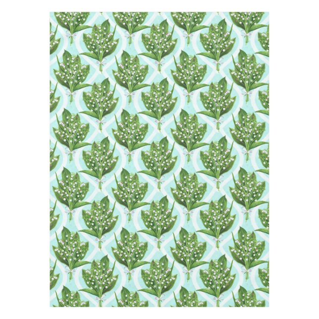 LilienBouquet der Blume des Tales auf blau Tischdecke (Vorderseite)