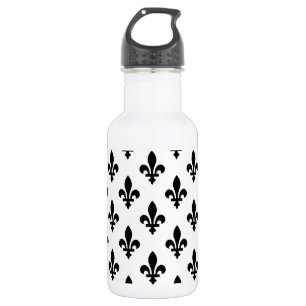Lilienmuster, königlich französisch, Schwarz auf W Edelstahlflasche