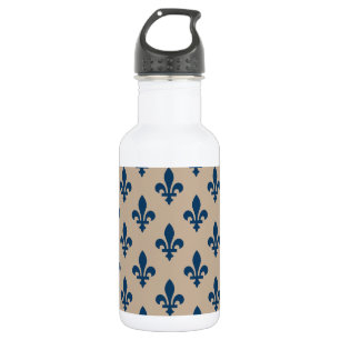 Lilienmuster, königliches Französisch Blau auf Cre Edelstahlflasche