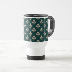 Lilienmuster, royale französische Creme auf Grün Reisebecher
