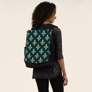 Lilienmuster, royale französische Creme auf Grün Rucksack