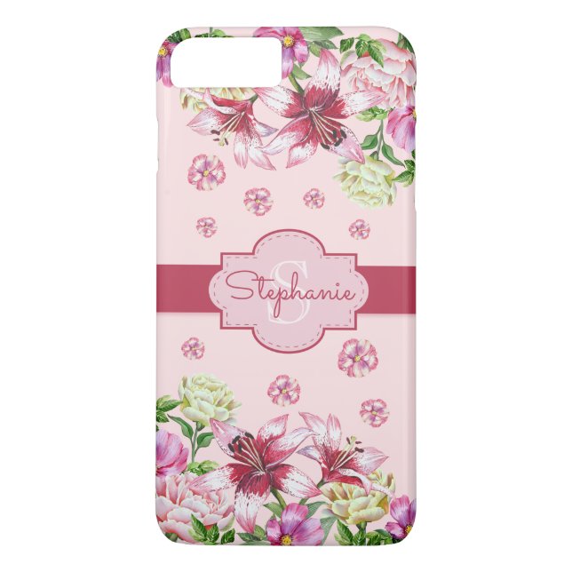 Lilienpeony Floral Blush Pink Monogram Case-Mate iPhone Hülle (Rückseite)