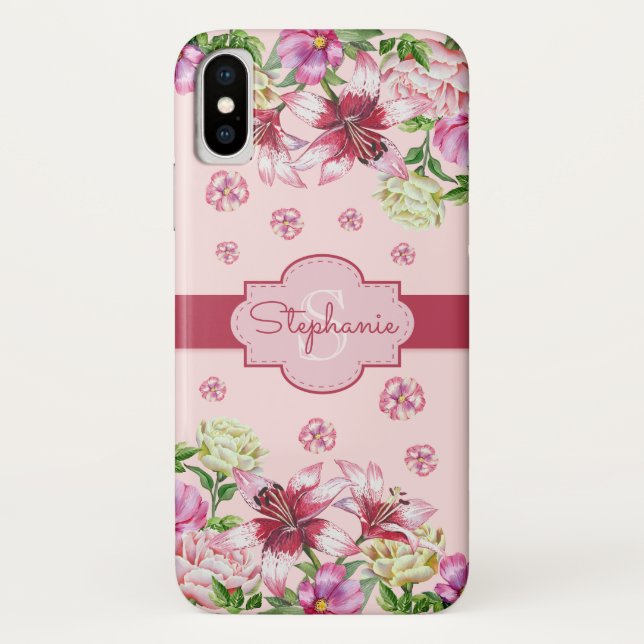 Lilienpeony Floral Blush Pink Monogram Case-Mate iPhone Hülle (Rückseite)