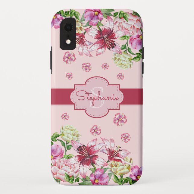 Lilienpeony Floral Blush Pink Monogram Case-Mate iPhone Hülle (Rückseite)