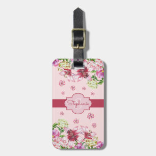 Lilienpeony Floral Blush Pink Monogram Gepäckanhänger