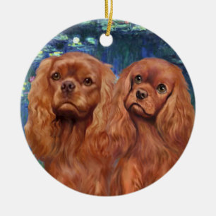 Lilies 5- Zwei Ruby Cavaliers Keramikornament