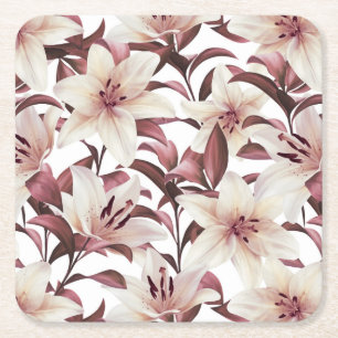 Lilies auf weiß. Blumenmuster Rechteckiger Pappuntersetzer