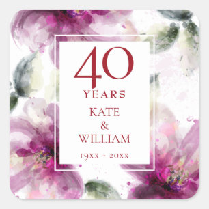 Lilies Floral 40. Hochzeitstag Rubin-Jubiläum Quadratischer Aufkleber