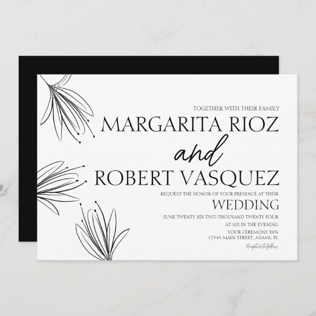 Lilies Hand Drawn Elegant Script Wedding Einladung (Vorne/Hinten)