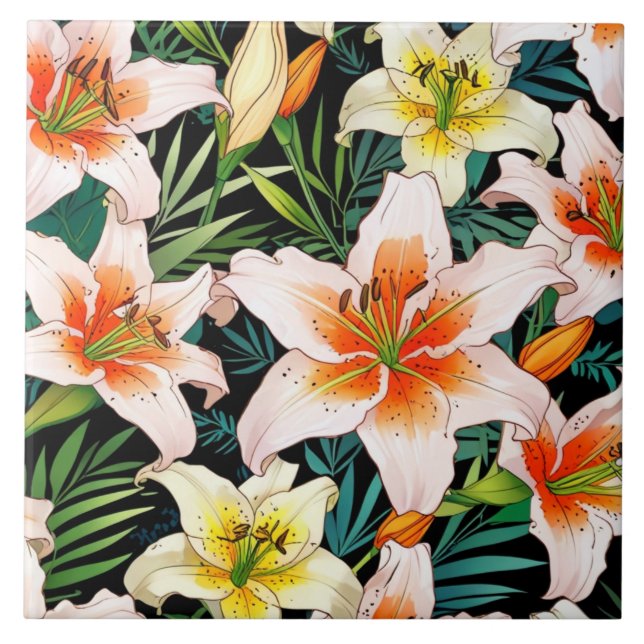 Lilies Keramik Tile Fliese (Vorderseite)