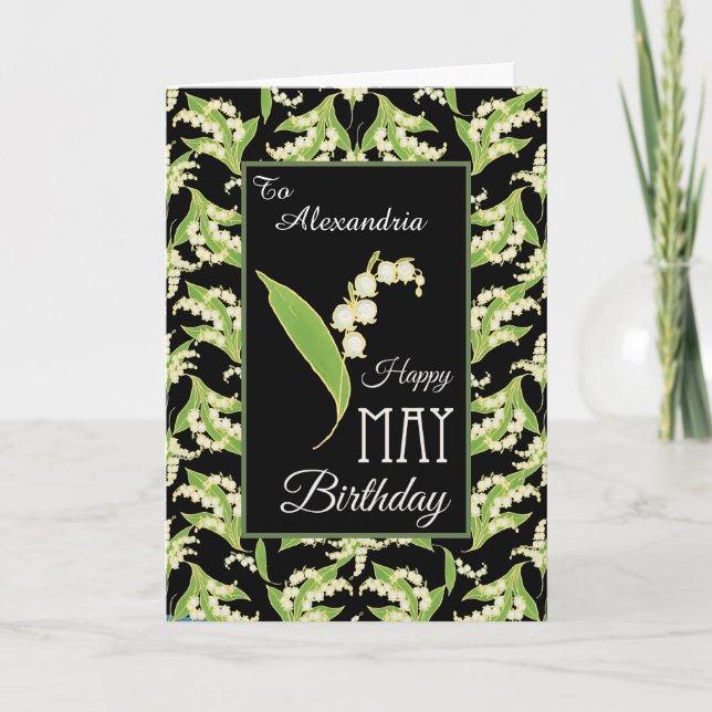 Lilies May Birthday Card to Personalize, Black Karte (Vorderseite)