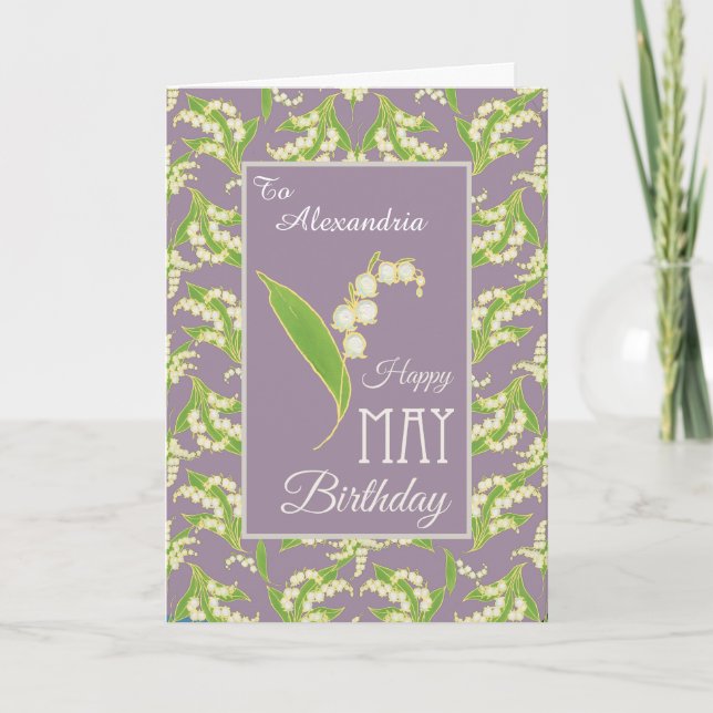 Lilies May Birthday Card to Personalize, Mauve Karte (Vorderseite)