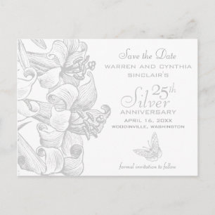 Lilies Save the Date Silver 25. Jahrestag Ankündigungspostkarte