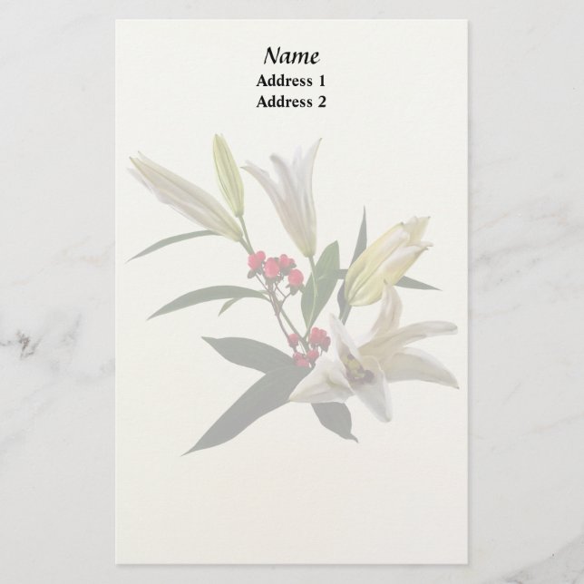 Lilies und Berries Hochzeitmaterial Briefpapier (Vorderseite)