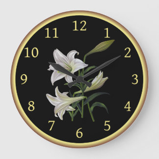 Lilium Longiflorum 005 ~ Botanische Kunst ~ Große Wanduhr