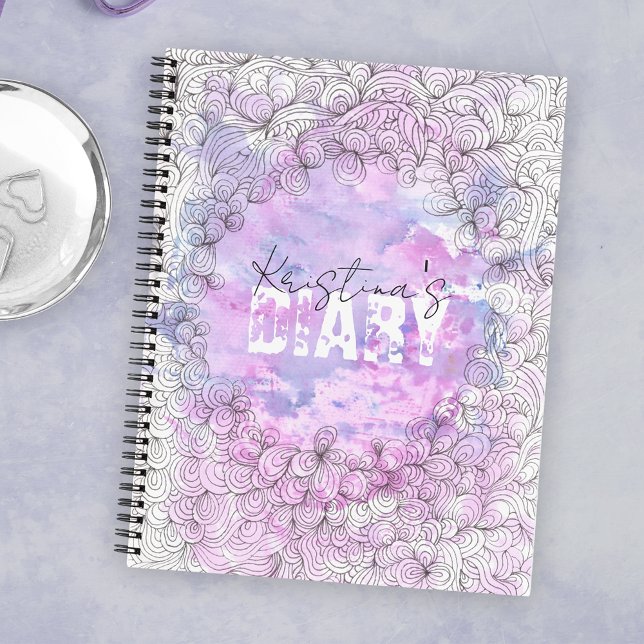 Lillac Azure Watercolor Black Ink Muster Border Notizbuch (Von Creator hochgeladen)