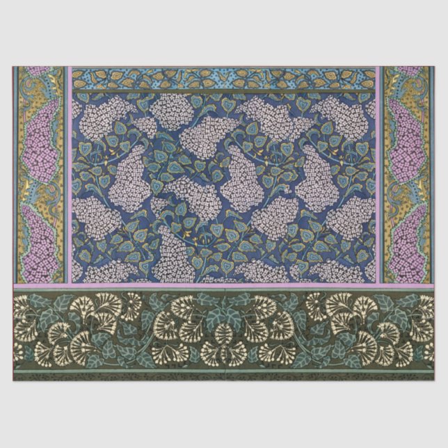 LILLACS UND BLÄTTER Art Nouveau Floral Seidenpapier (Vorderseite)