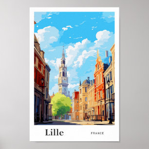 Lille France Travel Art Vintag Illustration Poster