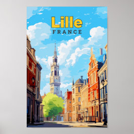 Lille France Travel Art Vintag Illustration Poster