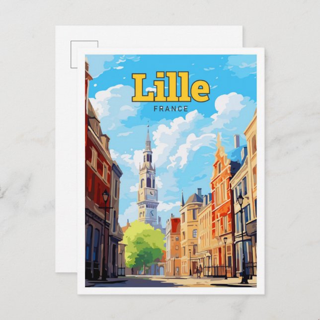 Lille France Travel Art Vintag Illustration Postkarte (Vorne/Hinten)