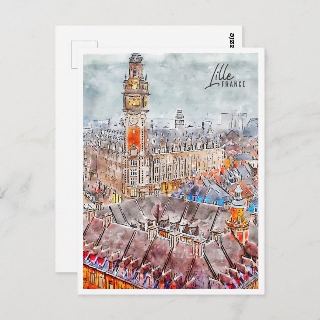 Lille France Travel Place Watercolor Postkarte (Vorne/Hinten)