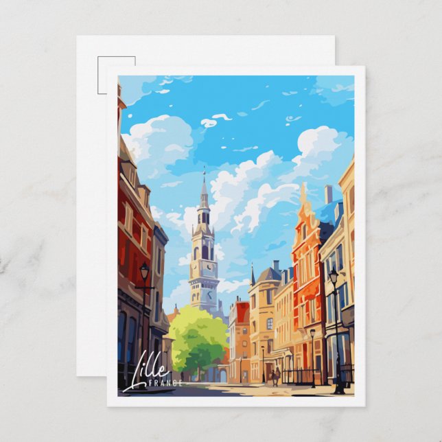 Lille France Vintage Illustration Postkarte (Vorne/Hinten)