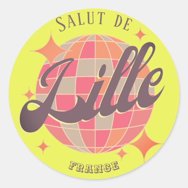 Lille Frankreich Feiertag Gelbe Discoball-Andenken Runder Aufkleber (Vorderseite)