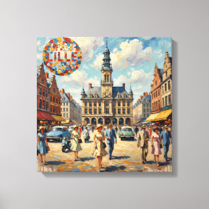 Lille Frankreich Stadtplatz Vintage Spannleinwand Leinwanddruck
