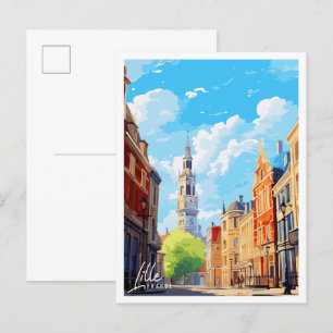 Lille Frankreich vintage Reiseillustration Postkarte