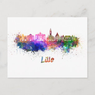Lille skyline im Watercolor Postkarte