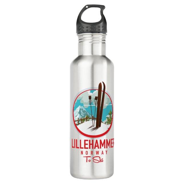 Lillehammer Norwegen Ski-Logo Edelstahlflasche (Vorderseite)
