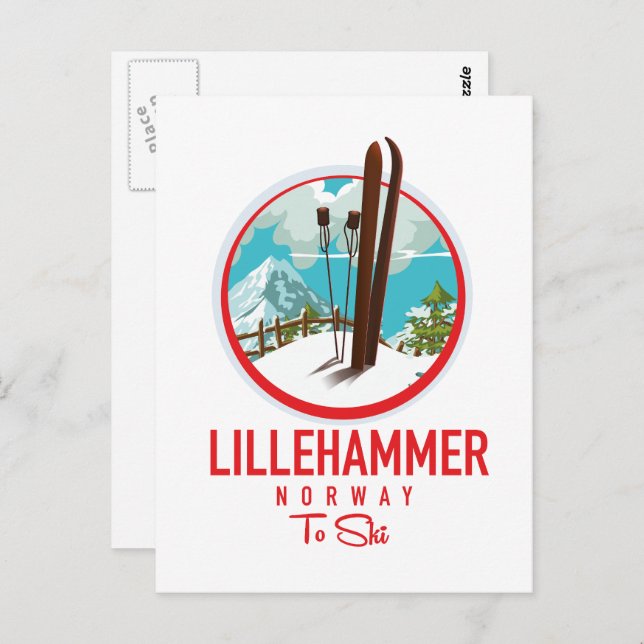 Lillehammer Norwegen Ski-Logo Postkarte (Vorne/Hinten)