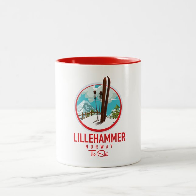 Lillehammer Norwegen Ski-Logo Zweifarbige Tasse (Mittel)