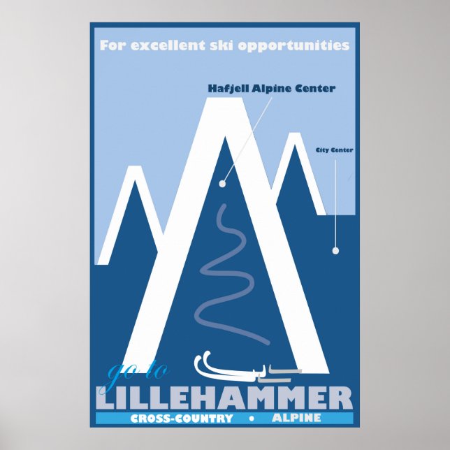 Lillehammer, Norwegen, Ski Travel Poster (Vorne)
