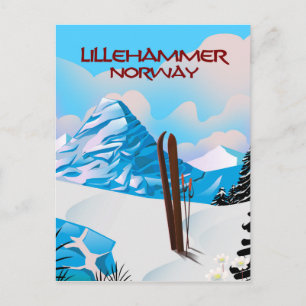 Lillehammer Norwegen Skiposter. Postkarte