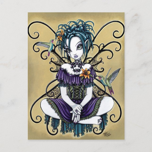 "Lillian" Gothic Hummingbird Fairy Art Postcard Postkarte (Vorderseite)