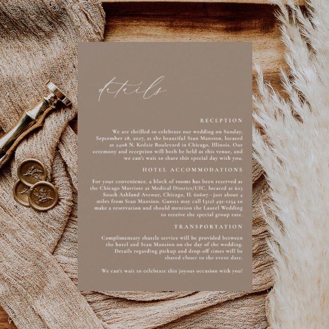 LILLIE Elegant Mocha Brown Wedding Details Begleitkarte (Von Creator hochgeladen)