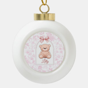Lilly Benutzerdefiniertes rosa Teddy-Bär-Kinderz Keramik Kugel-Ornament