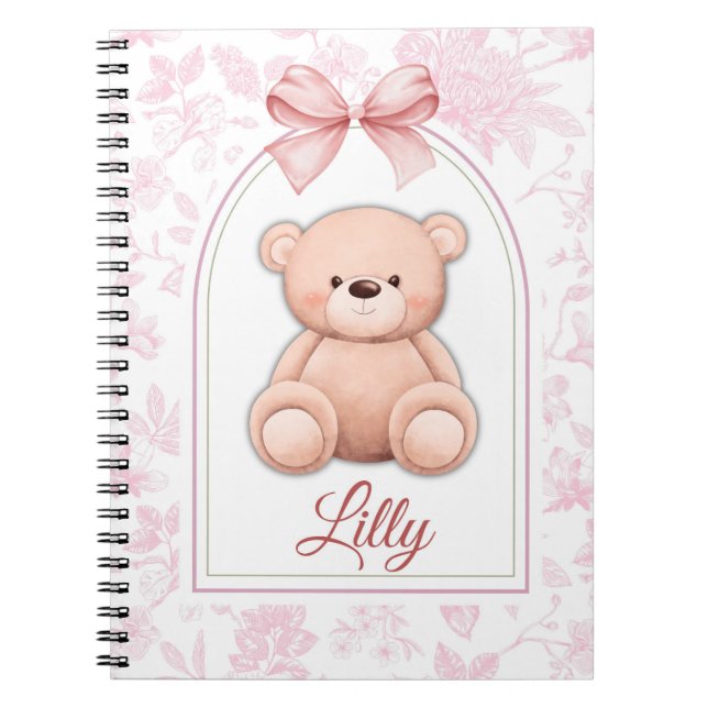 Lilly | Benutzerdefiniertes rosa Teddy-Bär-Kinderz Notizblock (Vorderseite)