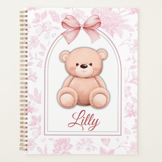 Lilly | Benutzerdefiniertes rosa Teddy-Bär-Kinderz Planer (Vorderseite)