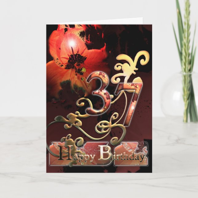 Lilly Dream Blume Happy 37 Geburtstag verziert Karte (Vorderseite)