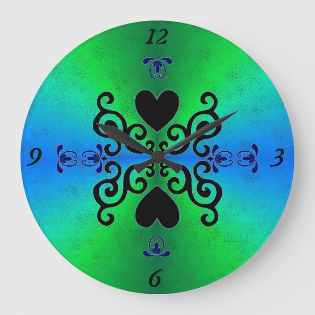 Lily and Heart on Rainbow Große Wanduhr (Vorderseite)