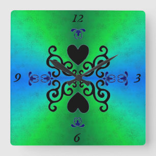 Lily and Heart on Rainbow Quadratische Wanduhr