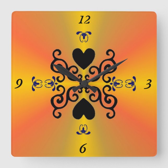 Lily and Heart on Rainbow Quadratische Wanduhr (Vorderseite)