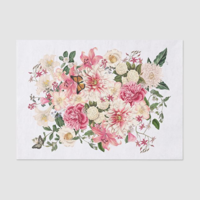 Lily and Peony Pink Garden Vertical Bouquet Seidenpapier (Vorderseite)