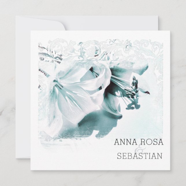 ~* Lily AR12 QR FOTO UAWG Verziert Blumenzehen Einladung (Vorderseite)